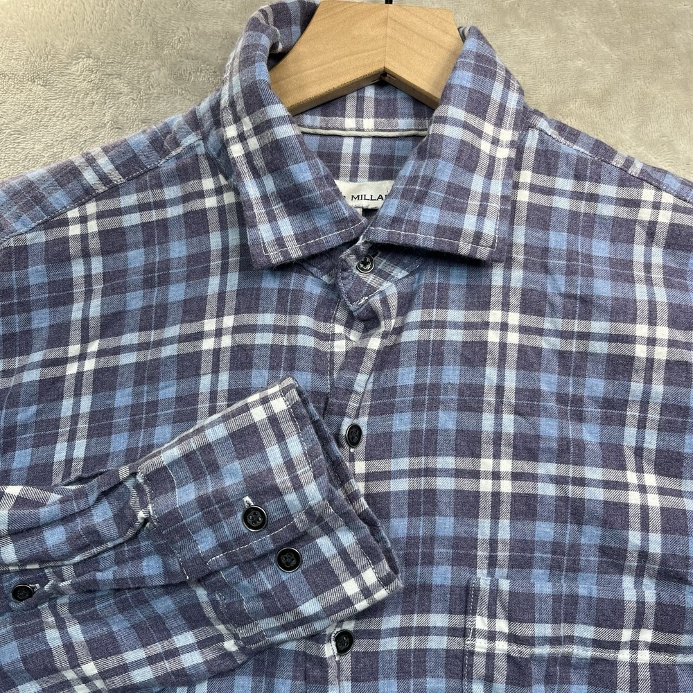Peter Millar Shirt Mens M Plaid Flannel Shirt‎ Purple Blue Cotton Button Up